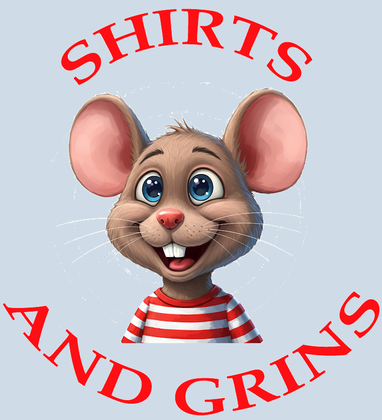 Logo for Shirts-and-Grins
A broadly grinning mouse in a red and white striped shirt.
